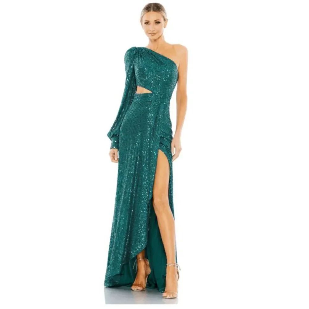 Mac Duggal NWT size 6 one shoulder sequin formal gown slit style 26730